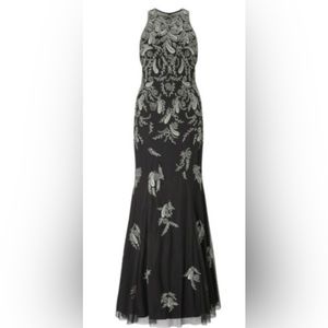 Adrianna Papell Women's Embellished Beaded Long Mermaid Gown Black/Mercury